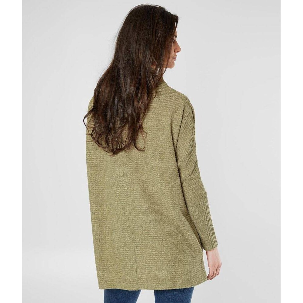 We The Free People Kitty Thermal Olive Green Waffle Knit Cowl Neck Tunic Top M - Picture 3 of 7